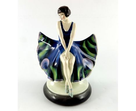 Josef Lorenzl for Goldscheider, Butterfly Lady, figure of a seated lady, circa 1926, model 5582, signed below the dress, impr