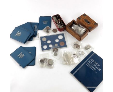 Post 1947 coins, including eight packs of Britain's First Decimal Coins 1971, Whitman folder with shillings, Coinage of Great