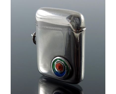 Archibald Knox for Liberty and Co., an Arts and Crafts silver and enamelled vesta case, Birmingham 1904, the off centre caboc