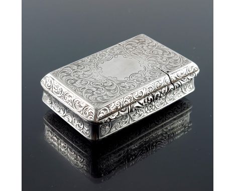 A Victorian silver double action snuff box, Alfred Taylor, Birmingham 1855, engraved and chased with foliate scroll ground, o