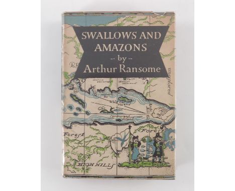 Arthur Ransome, Swallows and Amazons, Jonathon Cape, first and only cheap edition, green boards, price clipped, owner dedicat