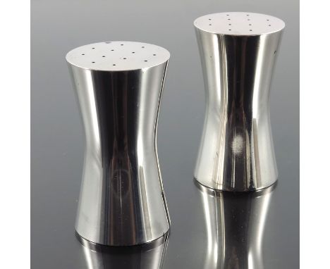 Hans Henriksen for Georg Jensen, two Danish Modernist silver pepper pots, import marks London 1961, waisted form, 6.5cm high,