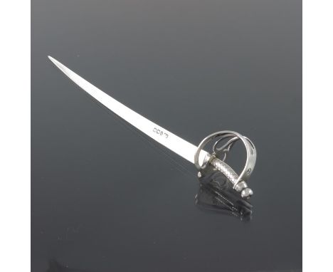A Victorian silver novelty paper knife, Henry Adams, Sheffield 1895, in the form of a sword, 20.5cm long, 0.83ozt
