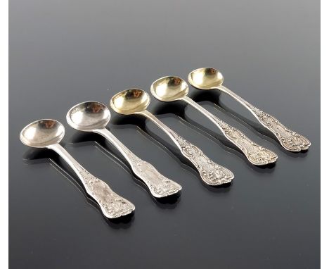 Five Victorian Scottish silver salt spoons, William Clarke Shaw, Glasgow 1845 and 1849, half struck Queen's pattern, 11cm lon