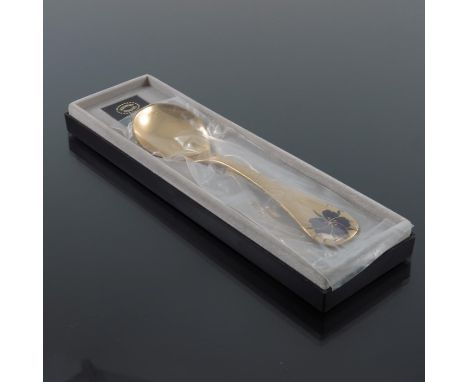 Georg Jensen, a Modernist silver gilt and enamelled year spoon, Denmark 1974, with purple enamel flower, 15cm long, 1.44ozt, 