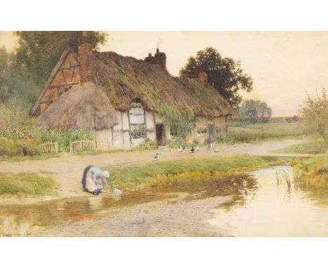 ARTHUR CLAUDE STRACHAN 1865 - 1935 Cottage Scene Watercolour on paper. Visible size 28 x 46 cm (F. 48 x 65 cm). Signed lower 