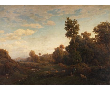 JOHANN GEORG VALENTIN RUTHS 1825 - 1905 Thuringian landscape (about 1860) Oil on canvas (relined). 62,5 x 86 cm (F. 65 x 88 c