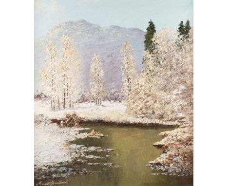 GEORG ARNOLD-GRABONÉ 1896 Munich - 1982 Starnberg Hoarfrost at the river Wuerm Oil on canvas. 81 x 71 cm (F. 94 x 85 cm). Sig