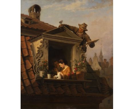 MAKSYMILIAN ANTONI PIOTROWSKI 1813 Bydgoszcz - 1875 Koenigsberg The eavesdropping bricklayer Oil on canvas. 77 x 67 cm (R. 98