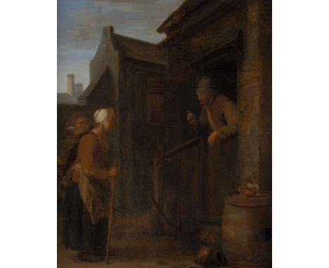 DUTCH SCHOOL AROUND 1700 PEASANT IN CONVERSATION Oil on oak panel, cradled. 33 x 27 cm (F. 43,5 x 37,5 cm). Indistinctly mono
