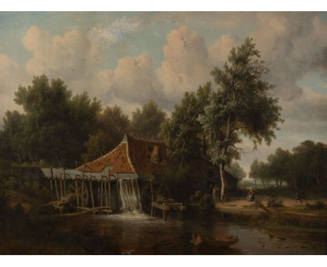 PIETER PIETERSZ BARBIERS (ATTR.) 1749 Amsterdam - 1842 Ibid. Water mill in vivid landscape Oil on canvas on wooden panel. 61 