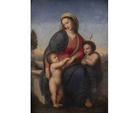 FOLLOWER OF RAFFAELLO SANZIO DA URBINO ('RAFFAEL') 1483 Urbino - 1520 Rome MADONNA WITH CHILD AND THE INFANT BAPSTIST JOHN Oi