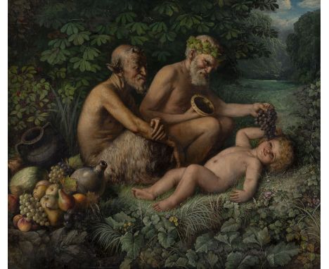 GEORG NAGEL 1871 - ? Baptism of the young Bachus Oil on canvas. 120 x 140 cm (F. 133 x 154 cm). Signed lower left 'Georg Nage