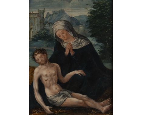 FLEMISH SCHOOL OF THE LATE 16TH CENTURY VIRGIN WITH CHILD Oil on oak panel. 44 x 32 cm (F. 75 x 51 cm). Verso: Paper label wi