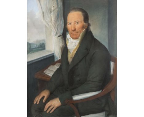DANIEL CAFFE (ATTR.) 1756 Kuestrin - 1815 Leipzig PORTRAIT OF A SITTING MAN NEAR A WINDOW Chalks on paper. Visible size 97 x 