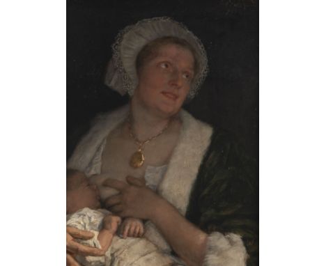 EDUARD KARL FRANZ VON GEBHARDT 1838 St.Johannis - 1925 Duesseldorf Nursing mother (1916) Oil on wood. 44 x 33 cm (F. 54 x 43 