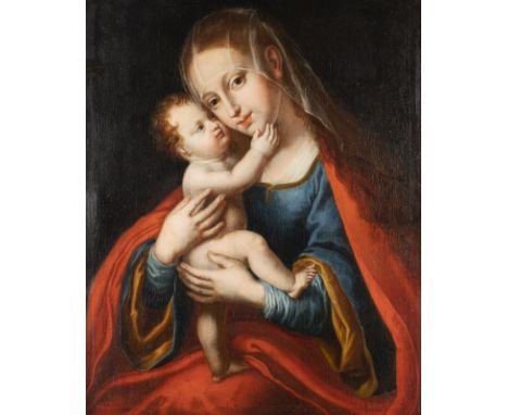 GERMAN-AUSTRIAN SCHOOL OF THE EARLY 18TH CENTURY THE VIRGIN WITH THE CHILD Oil on canvas (relined). 81 x 66 cm (F. 99 x 85 cm