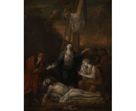 FLEMISH SCHOOL OF THE 17TH CENTURY LAMENTATION OF CHRIST Oil on canvas (old relined). 81 x 65 cm (F. 96 x 80 cm). Part. sligh
