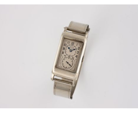 ARMBANDUHR 'ALPINA GRUEN 877 S' Schweiz, 20. Jh. Weißgold, Metall. Gehäuse 3,4 x 2 cm, Ges.-Gew. ca. 37,6 g. Hochrechteckiges