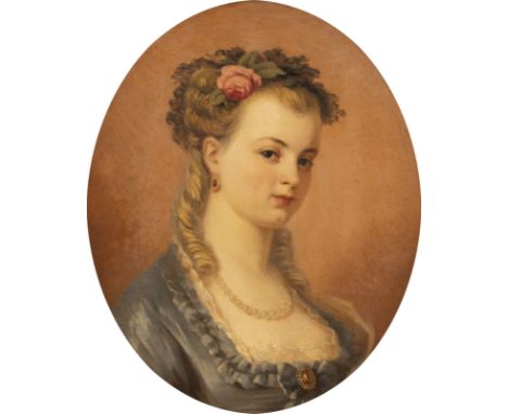 GERMAN (?) 2nd h. 19th c. Portrait of a young lady Oil on canvas. 55,5 x 46,5 cm (F. 65 x 56 cm). Soiled, very min. damaged, 