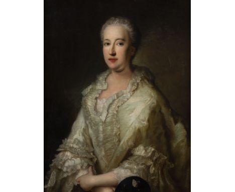 ROSALBA CARRIERA (IN THE MANNER OF) 1675 Venice - 1757 Ibid PORTRAIT OF A YOUNG LADY, HOLDING A MASK IN HER HANDS Oil on canv