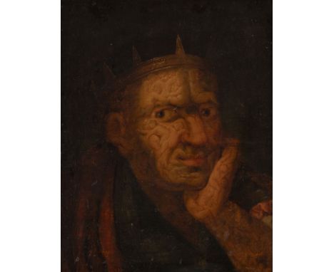SCHOOL OF GIUSEPPE ARCIMBOLDO 1527 Milan - 1593 ibid. HERODES Oil on handmade paper lay down on canvas. 40 x 32 cm (F. 58 x 5