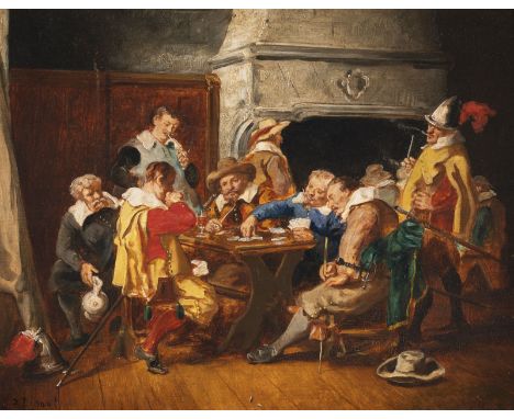 LOUIS JOSEPH DIGOUT 1821 Bourges - ? Card players Oil on plate. Visible size 20,5 x 26 cm (F. 36 x 41,5 cm). Signed lower lef