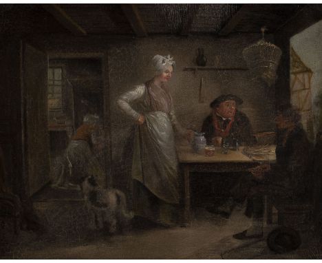 FRENCH SCHOOL OF THE 18TH CENTURY IN THE INN Oil on wood panel. 35,5 x 45,5 cm (F. 53,5 x 62,5 cm). Verso: Inscribed on the p