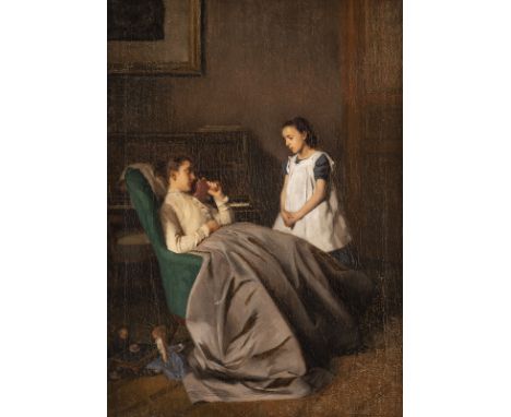 HERMANN KAULBACH 1846 - 1909 The confession of a child Oil on canvas. 57 x 43 cm (F. 75 x 65 cm). Verso: on the frame old lab