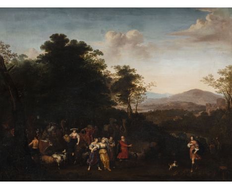 DUTCH SCHOOL OF THE 17TH CENTURY. JACOB AND LABAN Oil on canvas (old relined). 98 x 128 cm (F. 128 x 158 cm). Part. slightly 
