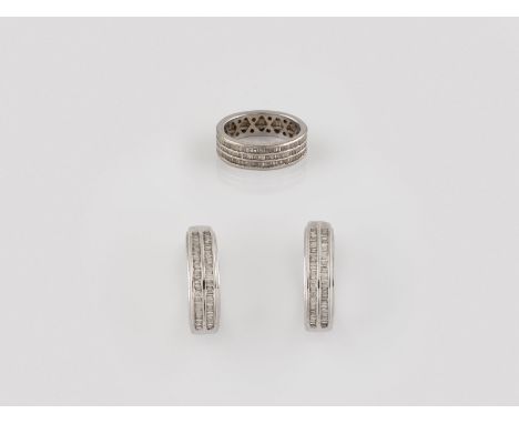 SCHMUCK-SET MIT DIAMANTBESATZ 2-tlg. Weißgold. 1) Ringmaß ca. 53, Ges.-Gew. ca. 4,4 g. Geprüft 18 K. Umlaufend besetzt mit ca