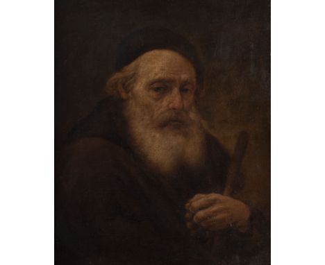 IN THE MANNER OF REMBRANDT HARMENSZOON VAN RIJN 1609 Leiden - 1669 Amsterdam OLD RABBINER Oil on canvas lay down on plate. 65