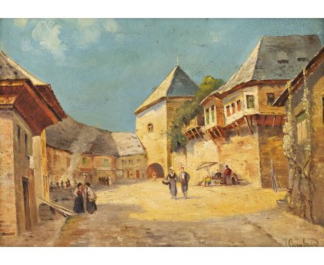 JACQUES FRANÇOIS CARABAIN (ATTR.) 1834 - 1933 1834 - 1933 Street scene Strassenszene Oil on wood. 25 x 35 cm (F. 47 x 57 cm).