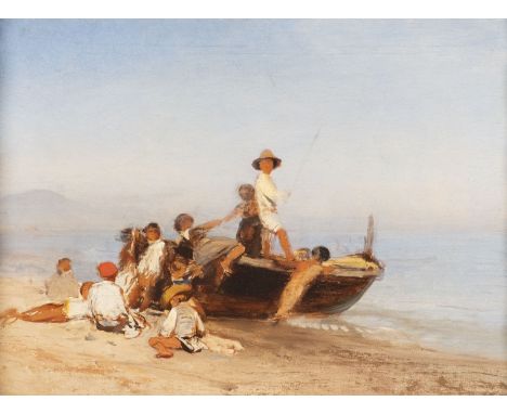 ALBERT FLAMM (CIRCLE) 1823 - 1906 Mediterranean Scene, Young Fishermen (Study) Oil on canvas. 36 x 49 cm (F. 41 x 55 cm). Ver