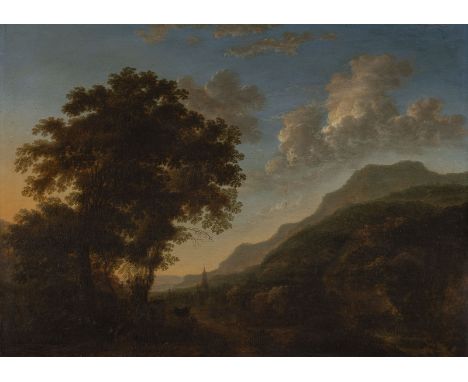 ATTRIBUTED TO GILLIS (AEGIDIUS) NEYTS 4 April 1623 baptised Gent (Oost-Vlaanderen) - 1687 Antwerp HILLY LANDSCAPE WITH PILGRI