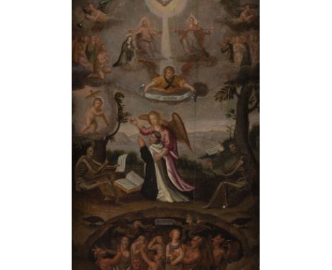 DUTCH SCHOOL OF THE 18TH CENTURY THE LAST JUDGEMENT OF SAINT FRANCISCUS (?) Oil on oak panel. 37,5 x 26,5 cm (F. 48 x 37 cm).
