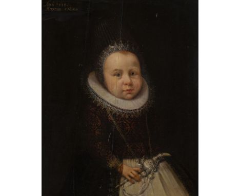 DUTCH SCHOOL, DATED 1610 PORTRAIT OF A YOUNG GIRL AT THE AGE OF FIVE YEARS Oil on oak panel lay down on plate. 48,5 x 38,5 cm
