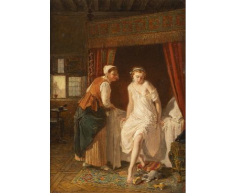 ANTOINE EMILE PLASSAN 1817 - 1903 Waiking up (1863) Oil on wood. 32 x 24 cm (F. 45 x 37 cm). Signed and dated lower left 'Pla