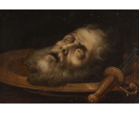 SEBASTIAN DE LLANOS Y VALDÉS c. 1605 Seville - 1677 probably Ibid THE MARTYR'S HEAD OF SAINT PAULUS ON A GOLDEN TRAY WITH A S