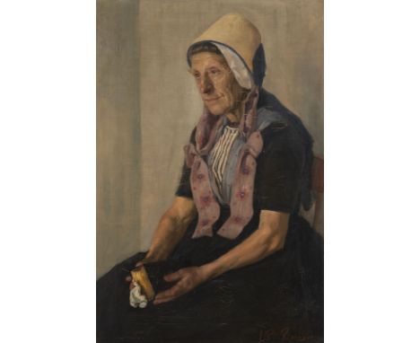 ROBERT GERHARD BOENINGER 1869 London - 1935 Duesseldorf Portrait of an elderly woman Oil on canvas. 94 x 63 cm (F. 110 x 78 c