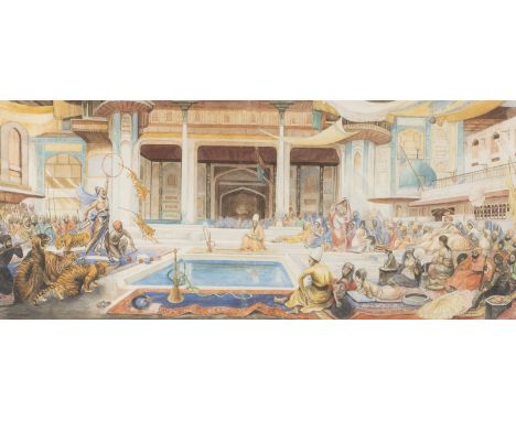 AMADEO PREZIOSI (AFTER) 1816 Malta - 1882 Istanbul AMUSEMENT IN THE SULTAN'S PALACE Watercolours over pencil on paper (with c