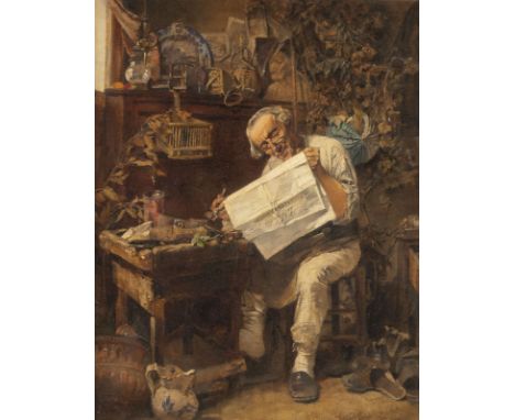 ROBERT SCHIELIN 1860 - 1942 In the workshop of an Italian shoemaker (1881) Oil on canvas. 36 x 28 cm (F. 59 x 51 cm). Signed 