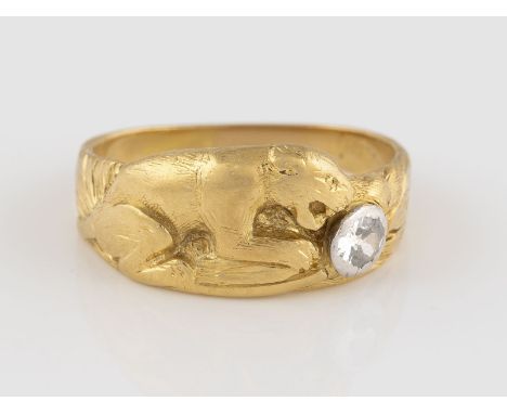DIAMANT-RING Gelbgold. Ringmaß ca. 60,5, Ges.-Gew. ca. 9,2 g. Geprüft 18 K. Ein rund facettierter Diamant, ca. 0,2 ct.  Exper