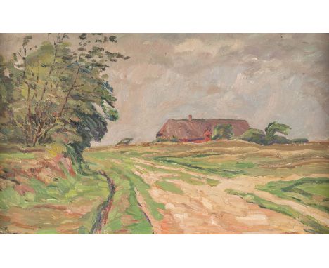 INGWER PAULSEN 1883 - 1943 Village street in Halebuell Oil on wood panel. 38 x 62 cm (F. 43 x 67 cm). Signed lower right 'Ing