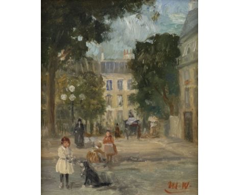 ROLF DIETER MEYER-WIEGAND 1929 Krefeld - 2006 Cologne PLAYING CHILDREN Oil on panel. 13,5 x 11 cm (R. 25 x 22,5 cm). Monogram