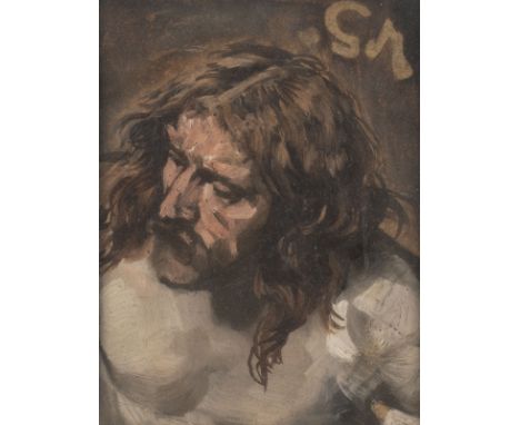 EDUARD KARL FRANZ VON GEBHARDT 1838 St.Johannis - 1925 Duesseldorf Head study of a man Oil on wood. 20 x 17 cm (F. 42 x 35 cm