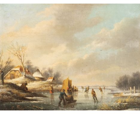 JACOBUS VAN DER STOK 1794 - 1864 Pleasures on Ice Oil on wood. 24 x 32 cm (F. 43 x 51 cm). Signed lower left 'Jacobus van der