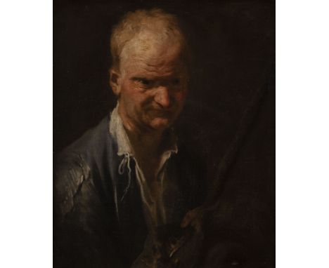 LOMBARD SCHOOL OF THE 18TH CENTURY HALF-LENGTH PORTRAIT OF A YOUNG MAN WITH STICK AND HAT Oil on canvas (doubl.). 52 x 44 cm 
