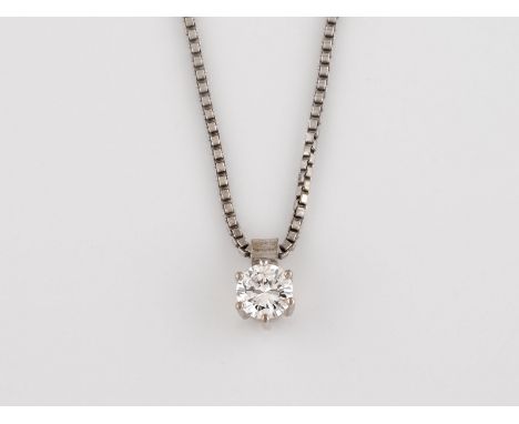 COLLIER-KETTE MIT DIAMANT Weißgold, Silber. L. Kette 45,5 cm, Ges.-Gew. ca. 7,1 g. Kette und Hängelement geprüft 14 K, patent