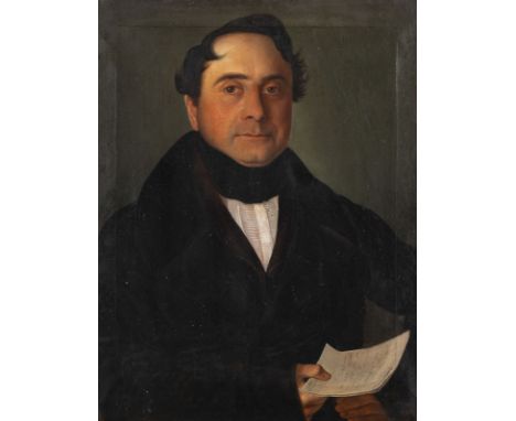 GERMAN about 1831 Portrait of a gentleman with a letter Oil on canvas. 54 x 44 cm (F. 67 x 56,5 cm). Rest. Framed. Provenance
